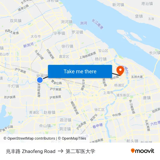 兆丰路 Zhaofeng Road to 第二军医大学 map