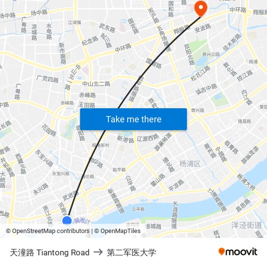 天潼路 Tiantong Road to 第二军医大学 map