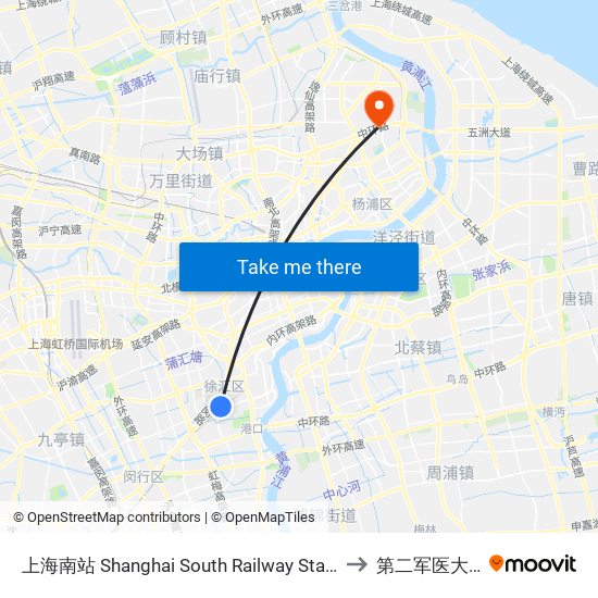 上海南站 Shanghai South Railway Station to 第二军医大学 map