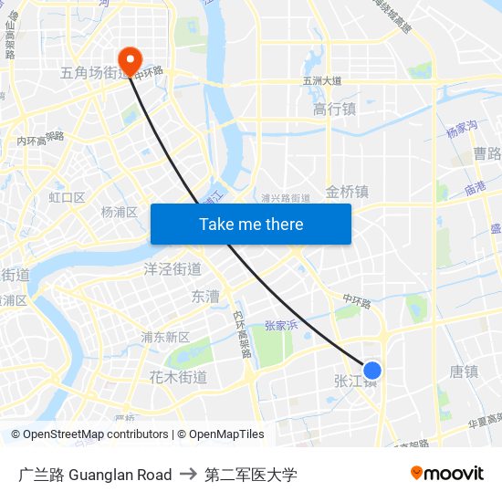 广兰路 Guanglan Road to 第二军医大学 map