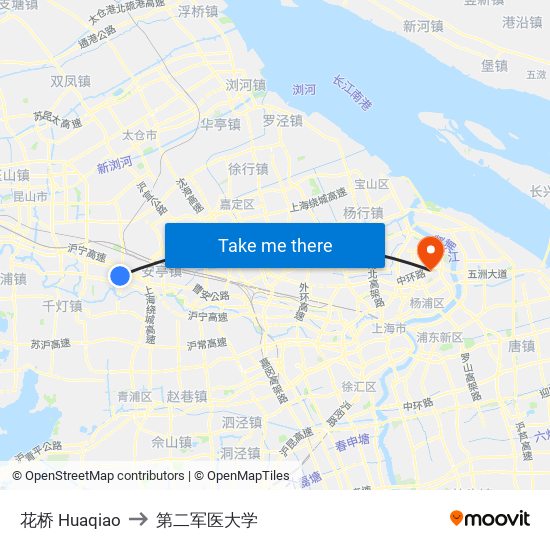 花桥 Huaqiao to 第二军医大学 map