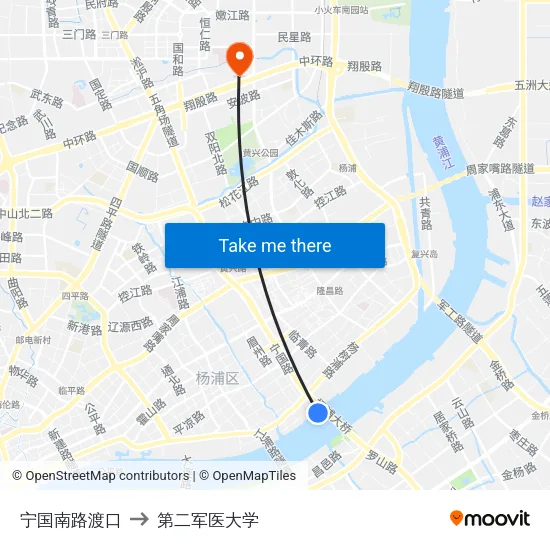宁国南路渡口 to 第二军医大学 map