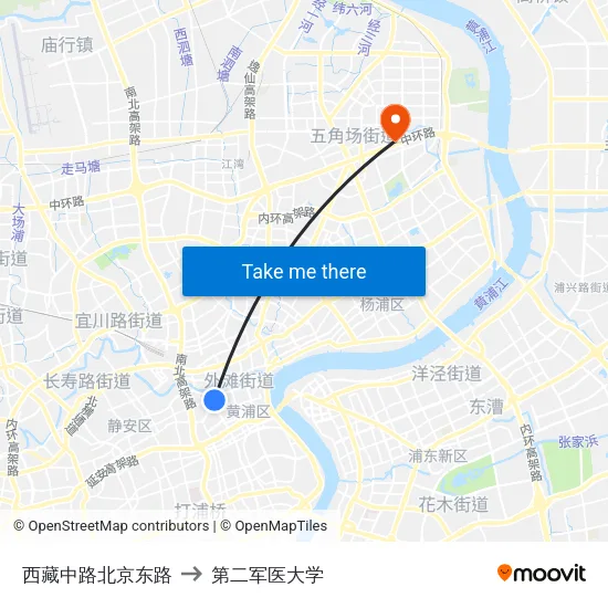 西藏中路北京东路 to 第二军医大学 map