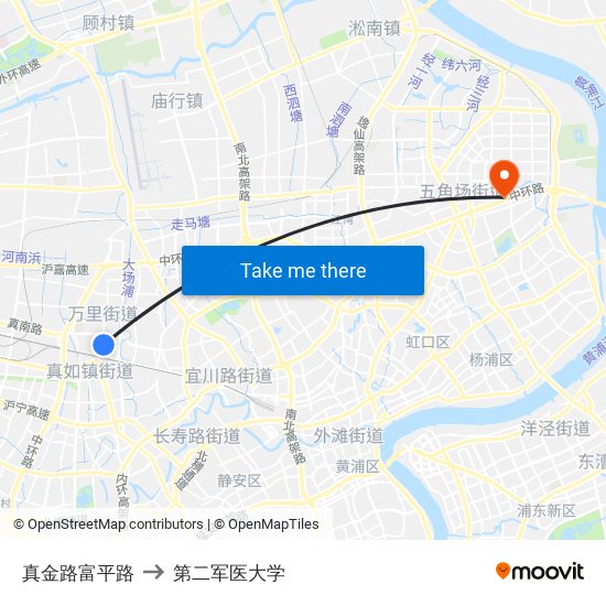 真金路富平路 to 第二军医大学 map