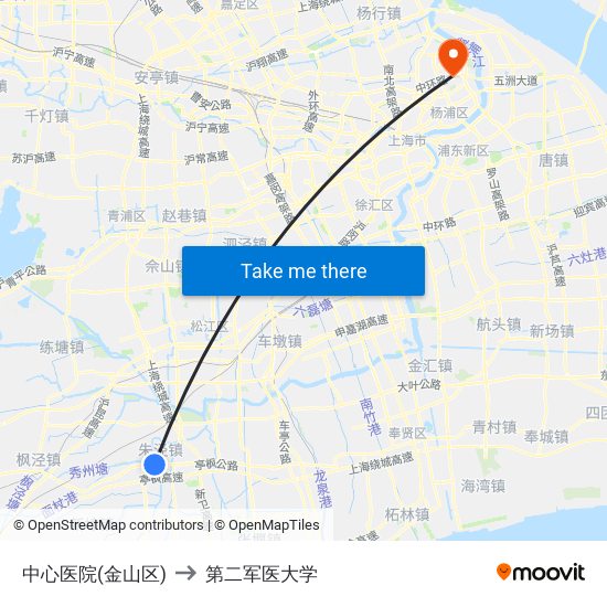 中心医院(金山区) to 第二军医大学 map
