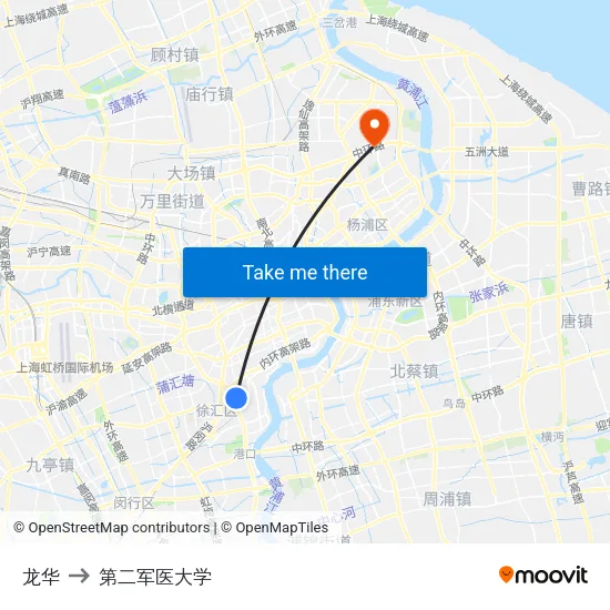 龙华 to 第二军医大学 map