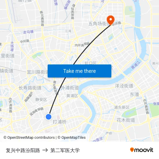 复兴中路汾阳路 to 第二军医大学 map