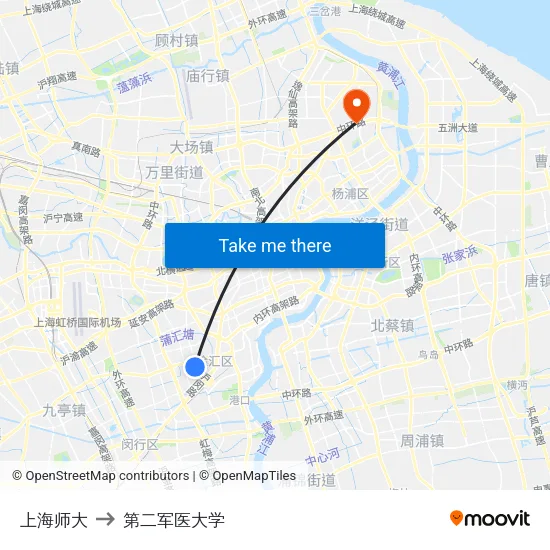 上海师大 to 第二军医大学 map