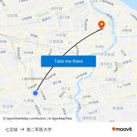 七宝镇 to 第二军医大学 map