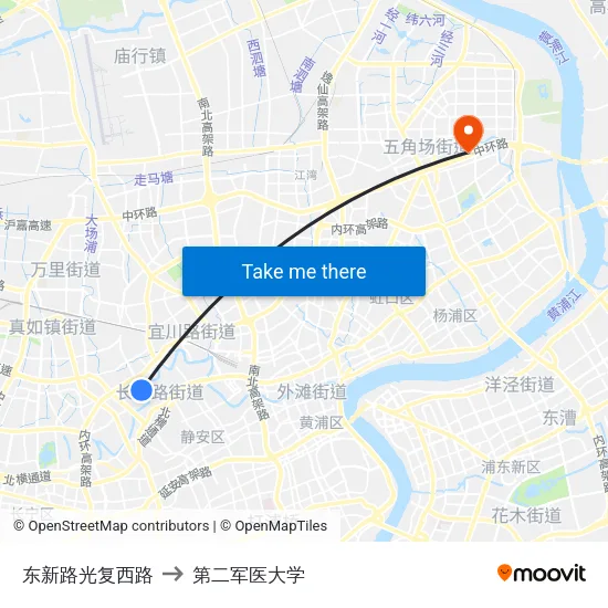 东新路光复西路 to 第二军医大学 map