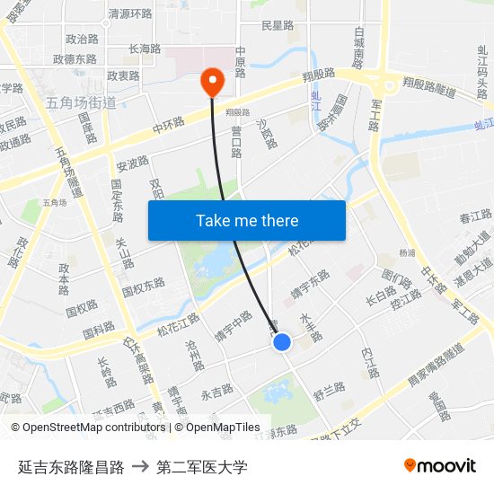 延吉东路隆昌路 to 第二军医大学 map