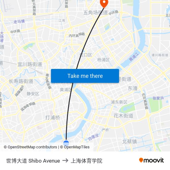 世博大道 Shibo Avenue to 上海体育学院 map