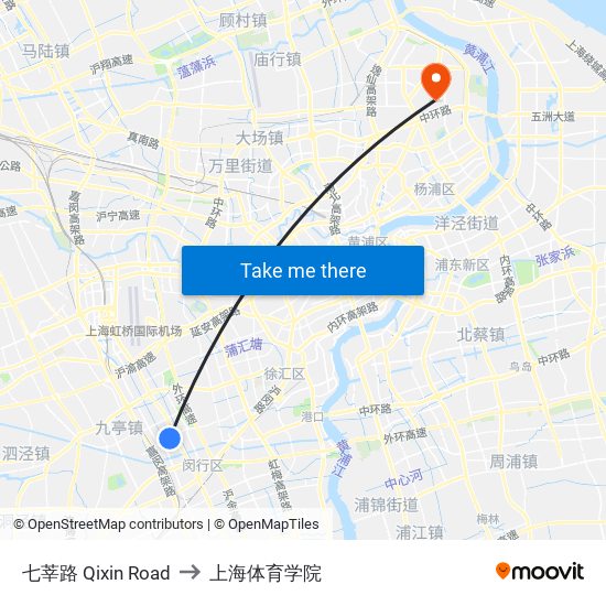 七莘路 Qixin Road to 上海体育学院 map