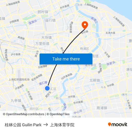 桂林公园 Guilin Park to 上海体育学院 map