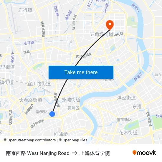 南京西路  West Nanjing Road to 上海体育学院 map