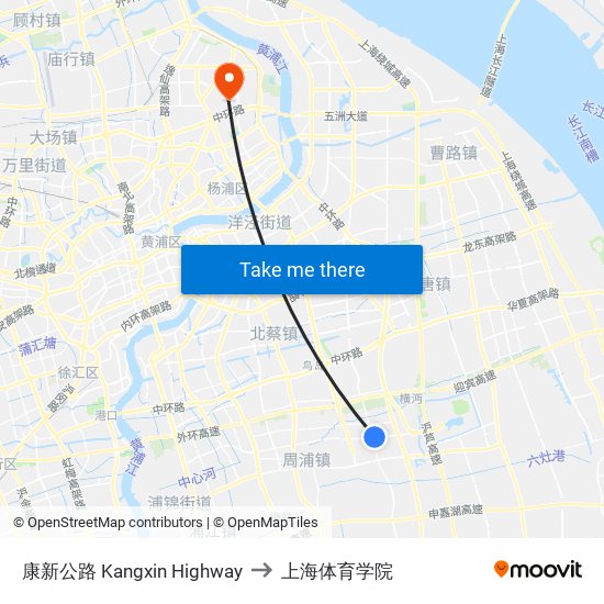 康新公路 Kangxin Highway to 上海体育学院 map