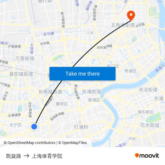 凯旋路 to 上海体育学院 map