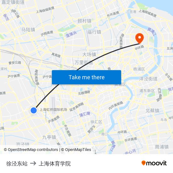 徐泾东站 to 上海体育学院 map