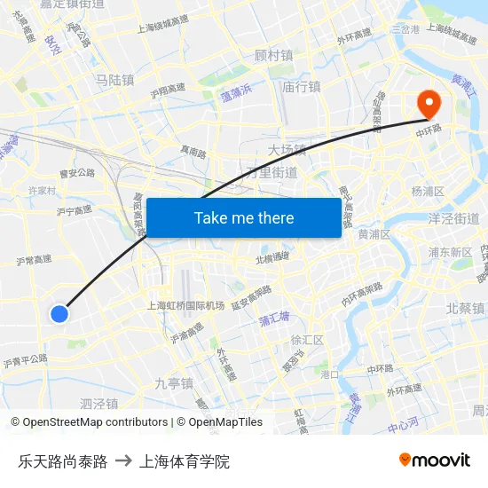 乐天路尚泰路 to 上海体育学院 map