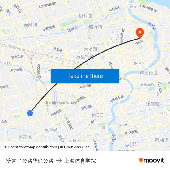 沪青平公路华徐公路 to 上海体育学院 map