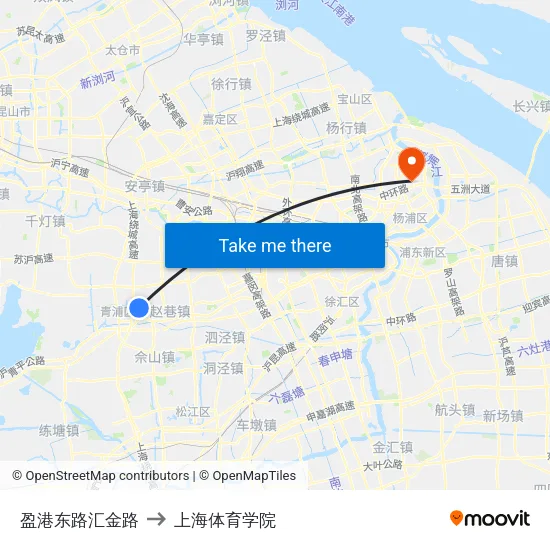 盈港东路汇金路 to 上海体育学院 map