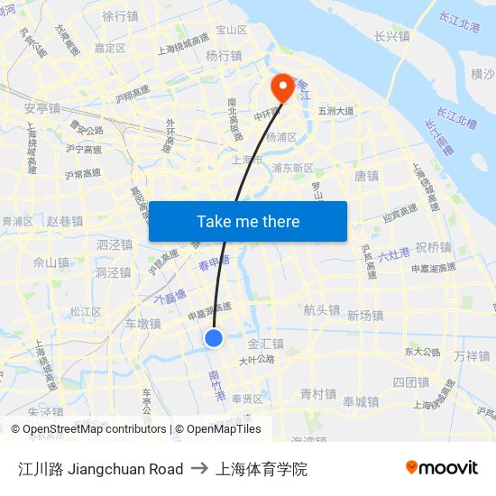 江川路 Jiangchuan Road to 上海体育学院 map