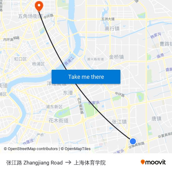 张江路 Zhangjiang Road to 上海体育学院 map