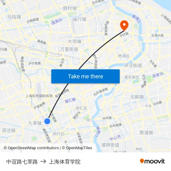中谊路七莘路 to 上海体育学院 map