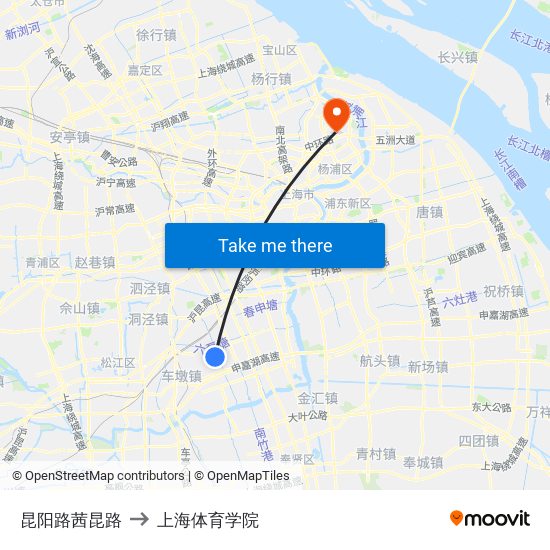 昆阳路茜昆路 to 上海体育学院 map