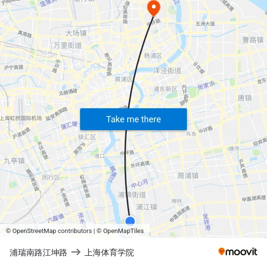 浦瑞南路江坤路 to 上海体育学院 map