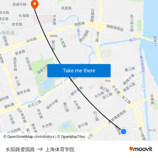 长阳路爱国路 to 上海体育学院 map