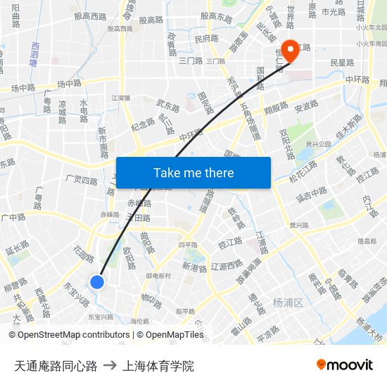 天通庵路同心路 to 上海体育学院 map