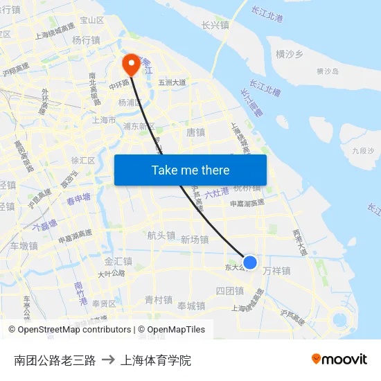南团公路老三路 to 上海体育学院 map