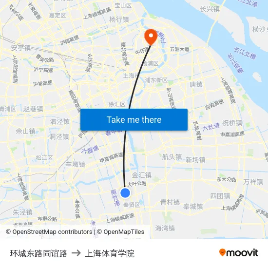 环城东路同谊路 to 上海体育学院 map
