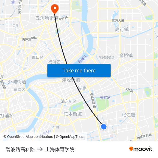 碧波路高科路 to 上海体育学院 map