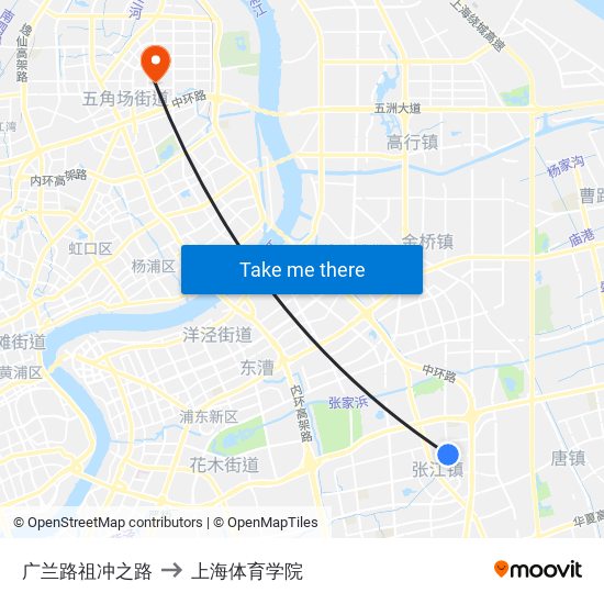 广兰路祖冲之路 to 上海体育学院 map