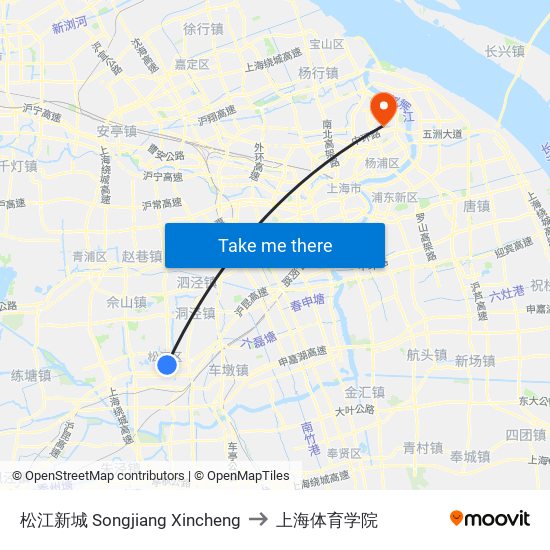 松江新城 Songjiang Xincheng to 上海体育学院 map