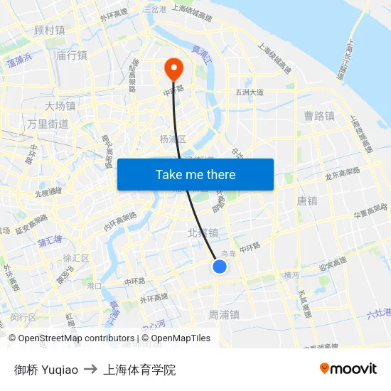 御桥 Yuqiao to 上海体育学院 map