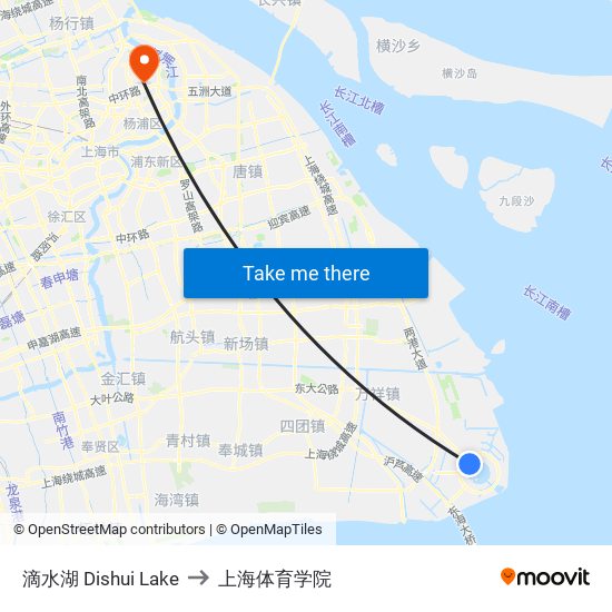 滴水湖 Dishui Lake to 上海体育学院 map
