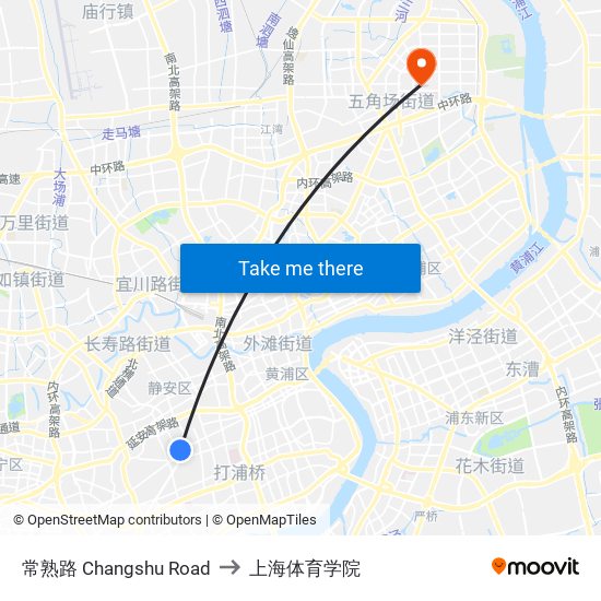 常熟路 Changshu Road to 上海体育学院 map