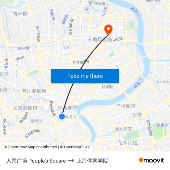 人民广场 People's Square to 上海体育学院 map