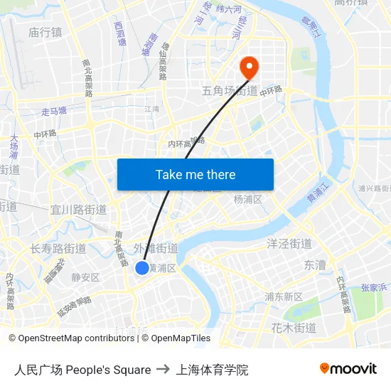 人民广场 People's Square to 上海体育学院 map