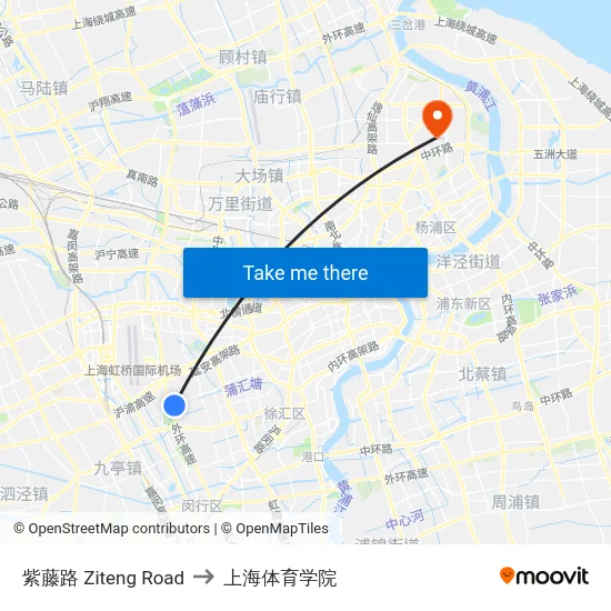 紫藤路 Ziteng Road to 上海体育学院 map