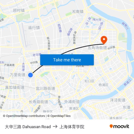 大华三路 Dahuasan Road to 上海体育学院 map