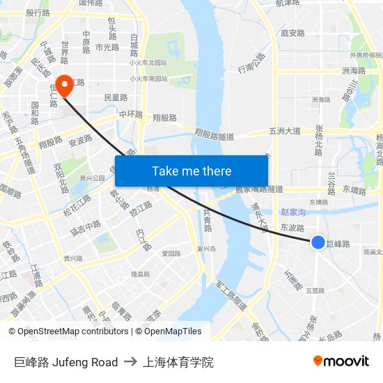 巨峰路 Jufeng Road to 上海体育学院 map