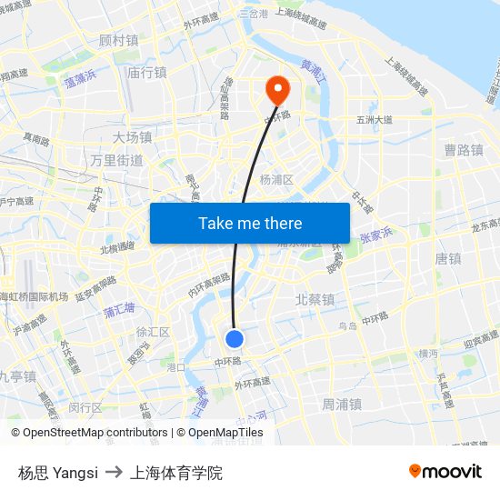杨思 Yangsi to 上海体育学院 map