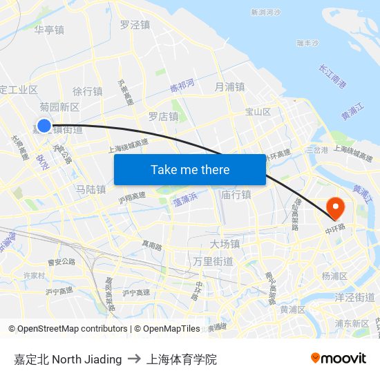 嘉定北 North Jiading to 上海体育学院 map