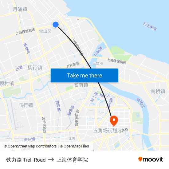 铁力路 Tieli Road to 上海体育学院 map