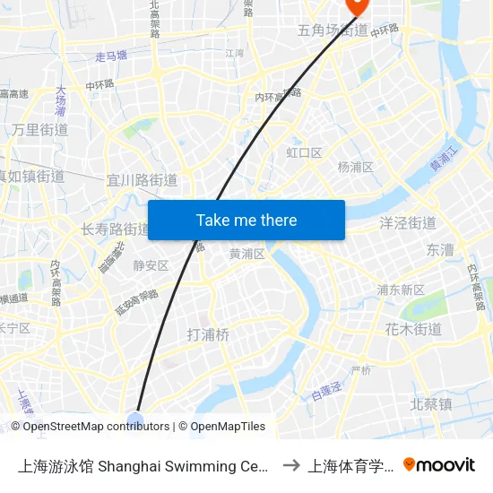 上海游泳馆 Shanghai Swimming Center to 上海体育学院 map