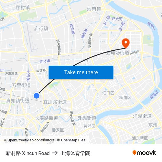 新村路 Xincun Road to 上海体育学院 map